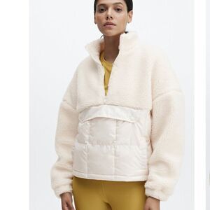 NWOT Fabletics Nelly Mixed Media Half Zip Size Large White Fleece Sherpa Puffer